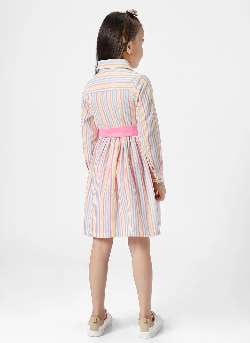 نوتيناتي فستان قميص مخطط قطن % للبنات مع حزام